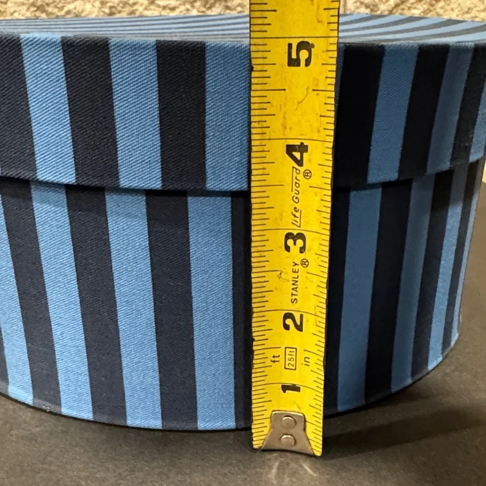 Striped Round Hat Box in Blue and Navy